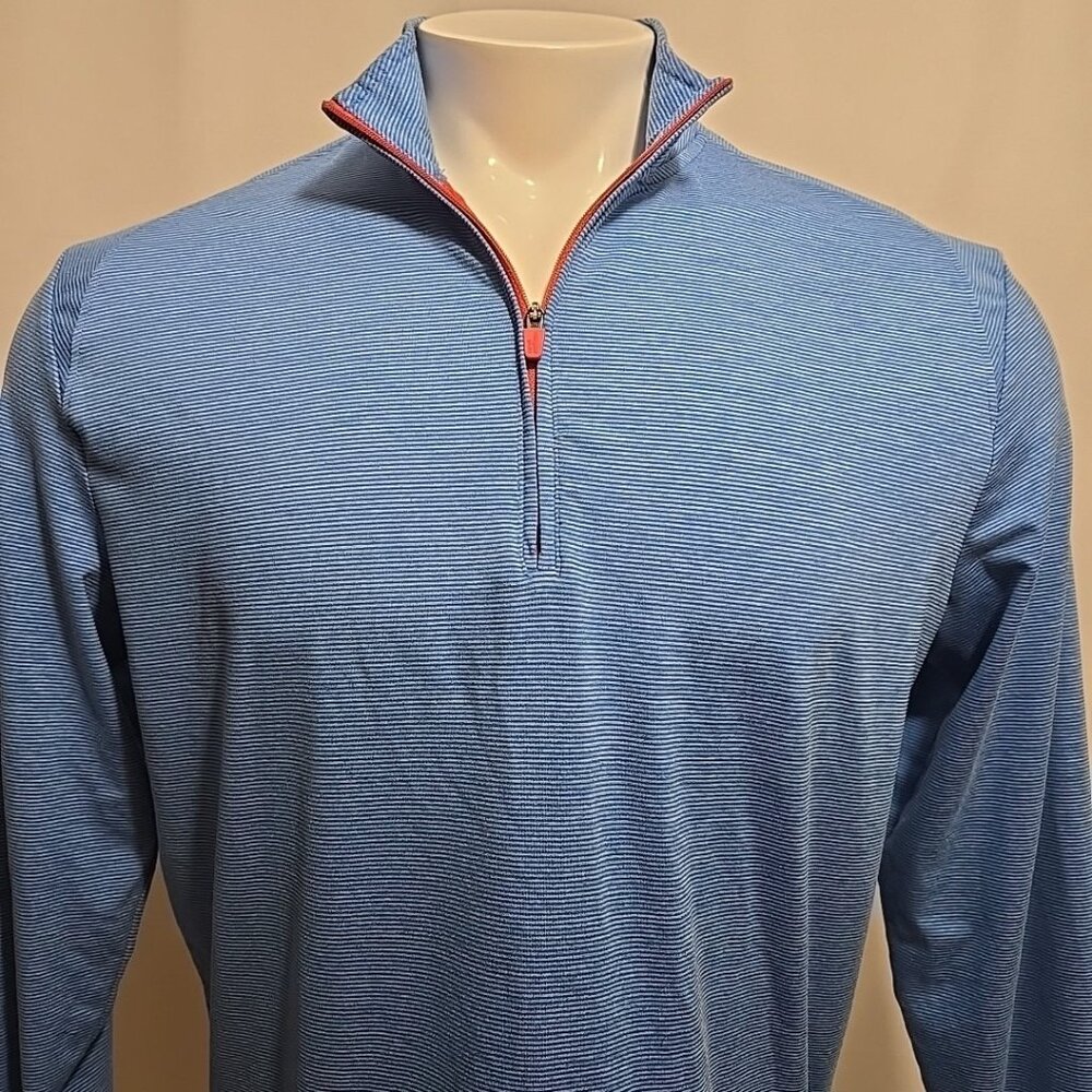 Johnnie-O Vaughn 1/4 Zip Shirt Mens Size Medium Blue Striped Performance Stretch